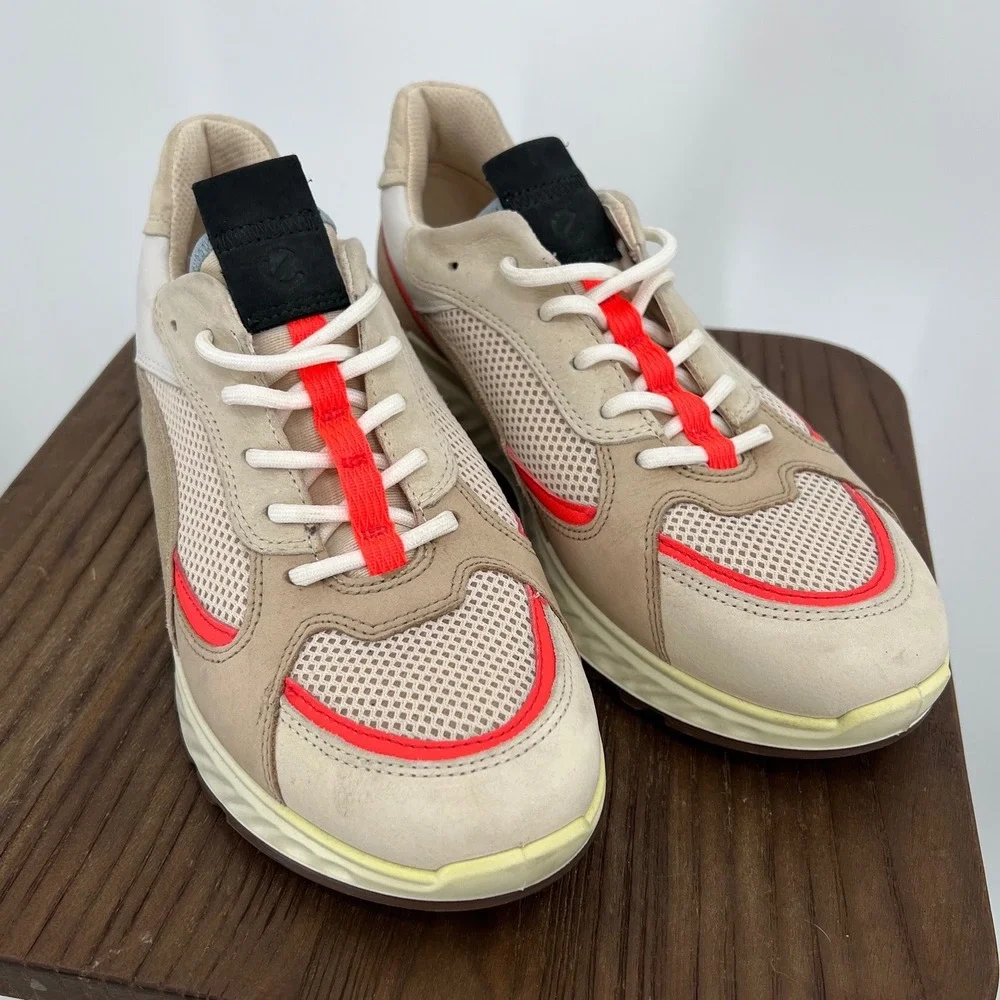 ECCO ST.1 Lite Sneakers Beige White Orange Leather Mesh Low Top EU 39